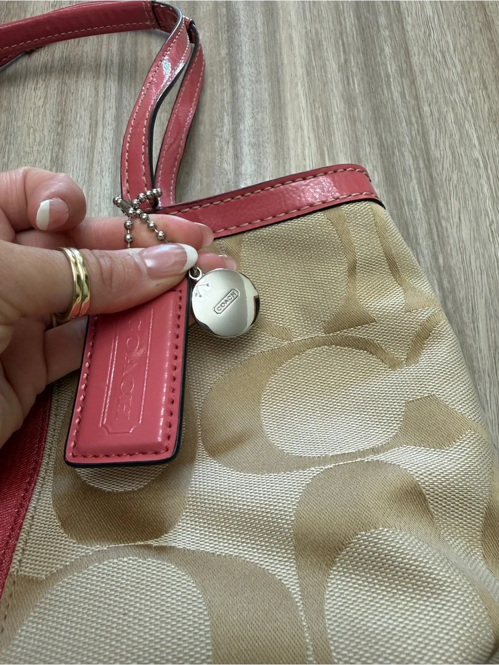 Y2K Coach Carryall Satchel Bag in Signature Canvas Khaki and Pink F19190